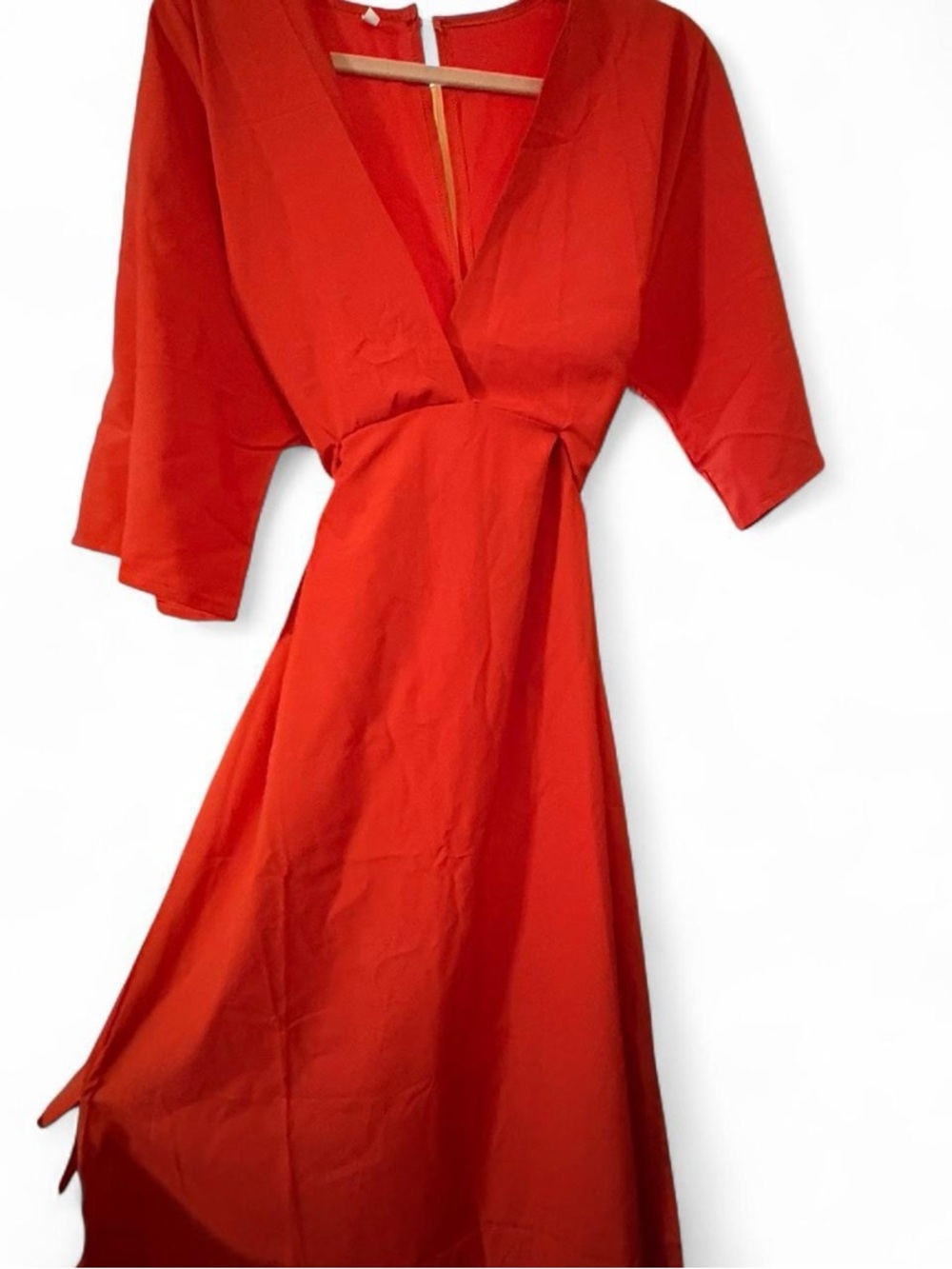 Bright Red V-Neck Midi Dress